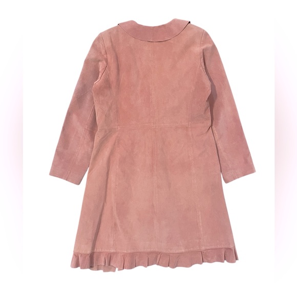 Margaret Godfrey 100% Leather Suede Ruffle Duster Jacket Mauve Pink Womens 10P - Picture 2 of 9